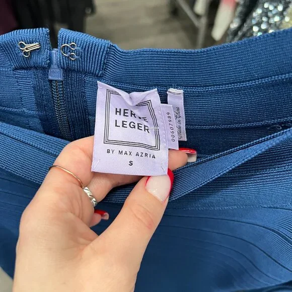 $1050 Herve Leger Max Azria Blue Bandage Candice Long Sleeve Dress size Small - Picture 8 of 10